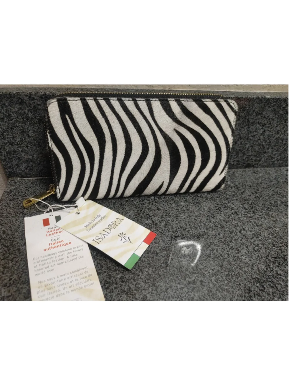 Women's Isadora Zebra Print Genuine Leather Hair on Hide Wallet, Black and White
